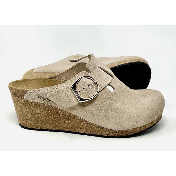 Birkenstock Papillio Fanny Ring Buckle Brown Sand Wedge Clog Mules Size 10 NEW - Picture 3 of 10